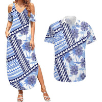 Hawaii Quilt Couples Matching Summer Maxi Dress and Hawaiian Shirt Kakau Polynesian Pattern Blue Version LT01 Blue - Polynesian Pride