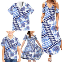 Hawaii Quilt Family Matching Summer Maxi Dress and Hawaiian Shirt Kakau Polynesian Pattern Blue Version LT01 - Polynesian Pride