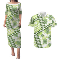 Hawaii Quilt Couples Matching Puletasi Dress and Hawaiian Shirt Kakau Polynesian Pattern Olive Green Version LT01 Green - Polynesian Pride