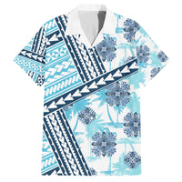 Hawaii Quilt Family Matching Off Shoulder Short Dress and Hawaiian Shirt Kakau Polynesian Pattern Sky Blue Version LT01 Dad's Shirt - Short Sleeve Blue - Polynesian Pride