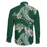 Polynesian Hawaiian Plumeria Tribal Pattern Family Matching Off The Shoulder Long Sleeve Dress and Hawaiian Shirt Green Version LT01 - Polynesian Pride