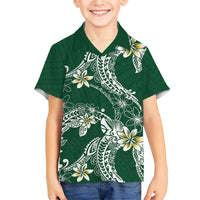 Polynesian Hawaiian Plumeria Tribal Pattern Family Matching Short Sleeve Bodycon Dress and Hawaiian Shirt Green Version LT01 Son's Shirt Green - Polynesian Pride