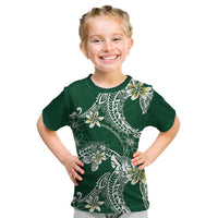 Polynesian Hawaiian Plumeria Tribal Pattern Kid T Shirt Green Version