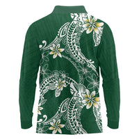Polynesian Hawaiian Plumeria Tribal Pattern Long Sleeve Polo Shirt Green Version