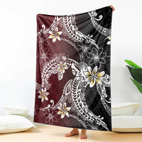 Polynesian Hawaiian Plumeria Tribal Pattern Blanket Special Wine Red Version
