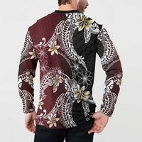 Polynesian Hawaiian Plumeria Tribal Pattern Button Sweatshirt Special Wine Red Version