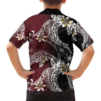 Polynesian Hawaiian Plumeria Tribal Pattern Family Matching Summer Maxi Dress and Hawaiian Shirt Special Wine Red Version
