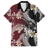 Polynesian Hawaiian Plumeria Tribal Pattern Family Matching Summer Maxi Dress and Hawaiian Shirt Special Wine Red Version