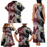 Polynesian Hawaiian Plumeria Tribal Pattern Family Matching Tank Maxi Dress and Hawaiian Shirt Special Wine Red Version LT01 - Polynesian Pride