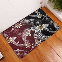 Polynesian Hawaiian Plumeria Tribal Pattern Rubber Doormat Special Wine Red Version