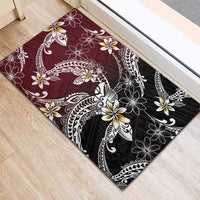 Polynesian Hawaiian Plumeria Tribal Pattern Rubber Doormat Special Wine Red Version