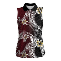 Polynesian Hawaiian Plumeria Tribal Pattern Women Sleeveless Polo Shirt Special Wine Red Version