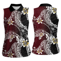 Polynesian Hawaiian Plumeria Tribal Pattern Women Sleeveless Polo Shirt Special Wine Red Version
