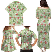 Anthurium Pikake Ti Leaf Palaka Family Matching Puletasi and Hawaiian Shirt Green Version