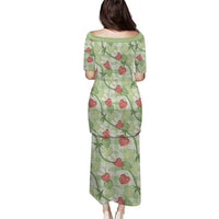 Anthurium Pikake Ti Leaf Palaka Family Matching Puletasi and Hawaiian Shirt Green Version