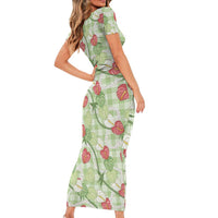 Anthurium Pikake Ti Leaf Palaka Family Matching Short Sleeve Bodycon Dress and Hawaiian Shirt Green Version