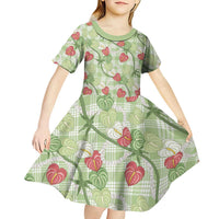 Anthurium Pikake Ti Leaf Palaka Kid Short Sleeve Dress Green Version