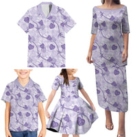 Anthurium Pikake Ti Leaf Palaka Family Matching Puletasi and Hawaiian Shirt Purple Version