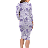 Anthurium Pikake Ti Leaf Palaka Long Sleeve Bodycon Dress Purple Version