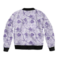 Anthurium Pikake Ti Leaf Palaka Sleeve Zip Bomber Jacket Purple Version