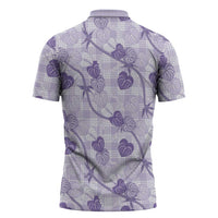Anthurium Pikake Ti Leaf Palaka Zipper Polo Shirt Purple Version