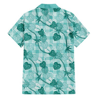 Anthurium Pikake Ti Leaf Palaka Family Matching Short Sleeve Bodycon Dress and Hawaiian Shirt Turquoise Version LT01 - Polynesian Pride