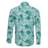 Anthurium Pikake Ti Leaf Palaka Family Matching Short Sleeve Bodycon Dress and Hawaiian Shirt Turquoise Version LT01 - Polynesian Pride