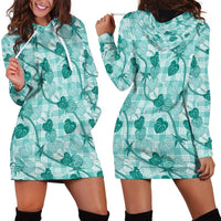 Anthurium Pikake Ti Leaf Palaka Hoodie Dress Turquoise Version