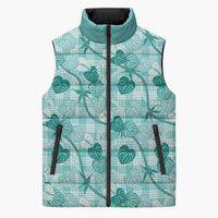 Anthurium Pikake Ti Leaf Palaka Sleeveless Puffer Jacket Turquoise Version