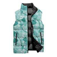 Anthurium Pikake Ti Leaf Palaka Sleeveless Puffer Jacket Turquoise Version