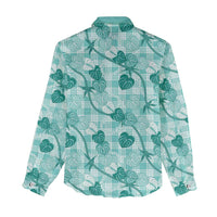 Anthurium Pikake Ti Leaf Palaka Women Casual Shirt Turquoise Version