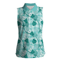 Anthurium Pikake Ti Leaf Palaka Women Sleeveless Polo Shirt Turquoise Version