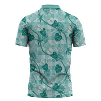 Anthurium Pikake Ti Leaf Palaka Zipper Polo Shirt Turquoise Version