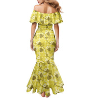 Anthurium Pikake Ti Leaf Palaka Family Matching Mermaid Dress and Hawaiian Shirt Yellow Version