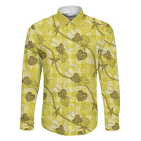 Anthurium Pikake Ti Leaf Palaka Family Matching Off Shoulder Short Dress and Hawaiian Shirt Yellow Version