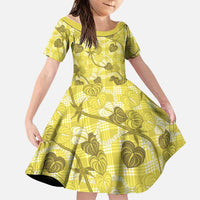 Anthurium Pikake Ti Leaf Palaka Family Matching Short Sleeve Bodycon Dress and Hawaiian Shirt Yellow Version