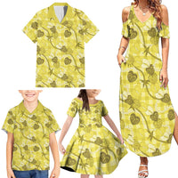 Anthurium Pikake Ti Leaf Palaka Family Matching Summer Maxi Dress and Hawaiian Shirt Yellow Version