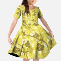 Anthurium Pikake Ti Leaf Palaka Kid Short Sleeve Dress Yellow Version