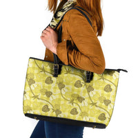 Anthurium Pikake Ti Leaf Palaka Leather Tote Bag Yellow Version