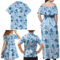 Anthurium Pikake Ti Leaf Palaka Family Matching Off Shoulder Maxi Dress and Hawaiian Shirt Blue Version