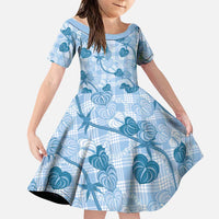 Anthurium Pikake Ti Leaf Palaka Family Matching Puletasi and Hawaiian Shirt Blue Version