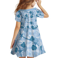 Anthurium Pikake Ti Leaf Palaka Family Matching Summer Maxi Dress and Hawaiian Shirt Blue Version