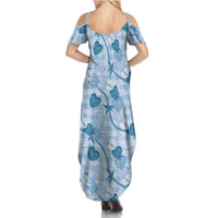 Anthurium Pikake Ti Leaf Palaka Family Matching Summer Maxi Dress and Hawaiian Shirt Blue Version