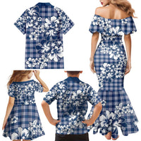 Hibiscus Pakala Cobalt Blue Royal Family Matching Mermaid Dress and Hawaiian Shirt Tropical Floral Stylized LT01 - Polynesian Pride