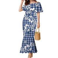 Hibiscus Pakala Cobalt Blue Royal Family Matching Mermaid Dress and Hawaiian Shirt Tropical Floral Stylized LT01 Mom's Dress Blue - Polynesian Pride