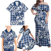 Hibiscus Pakala Cobalt Blue Royal Family Matching Off Shoulder Maxi Dress and Hawaiian Shirt Tropical Floral Stylized LT01 - Polynesian Pride