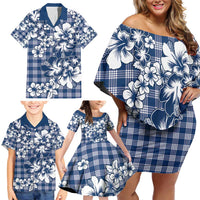 Hibiscus Pakala Cobalt Blue Royal Family Matching Off Shoulder Short Dress and Hawaiian Shirt Tropical Floral Stylized LT01 - Polynesian Pride