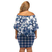 Hibiscus Pakala Cobalt Blue Royal Family Matching Off Shoulder Short Dress and Hawaiian Shirt Tropical Floral Stylized LT01 - Polynesian Pride