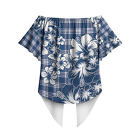 Hibiscus Pakala Cobalt Blue Royal Off Shoulder Wrap Waist Top Tropical Floral Stylized LT01 - Polynesian Pride