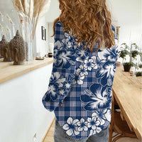 Hibiscus Pakala Cobalt Blue Royal Women Casual Shirt Tropical Floral Stylized - Polynesian Pride